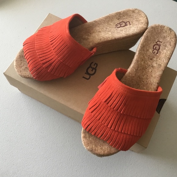 UGG Shoes - UGG Red-Orange Kendra Fringe Wedge Sandal